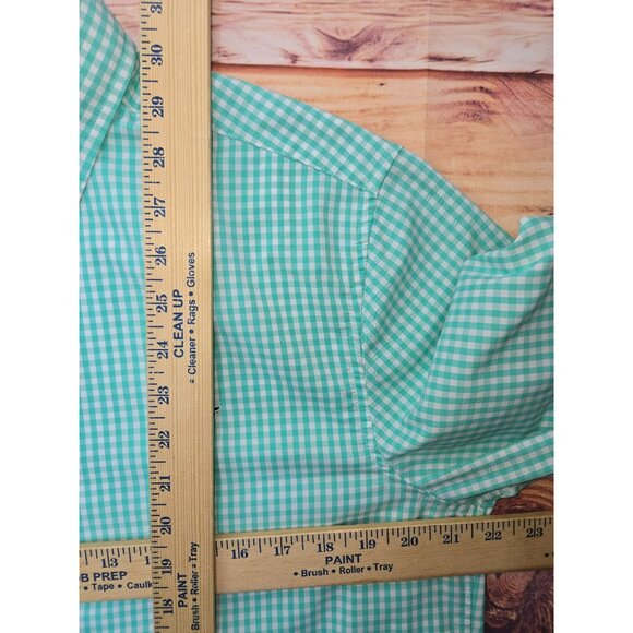 Vineyard Vines Mens Whale Shirt Medium Green Check Nylon Blend Performance - Picture 7 of 7